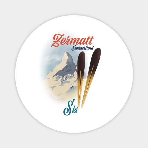 Zermatt Switzerland Ski poster Magnet by nickemporium1